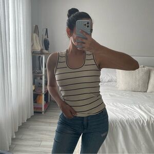 LOFT Cream & Brown Striped Sleeveless Tank